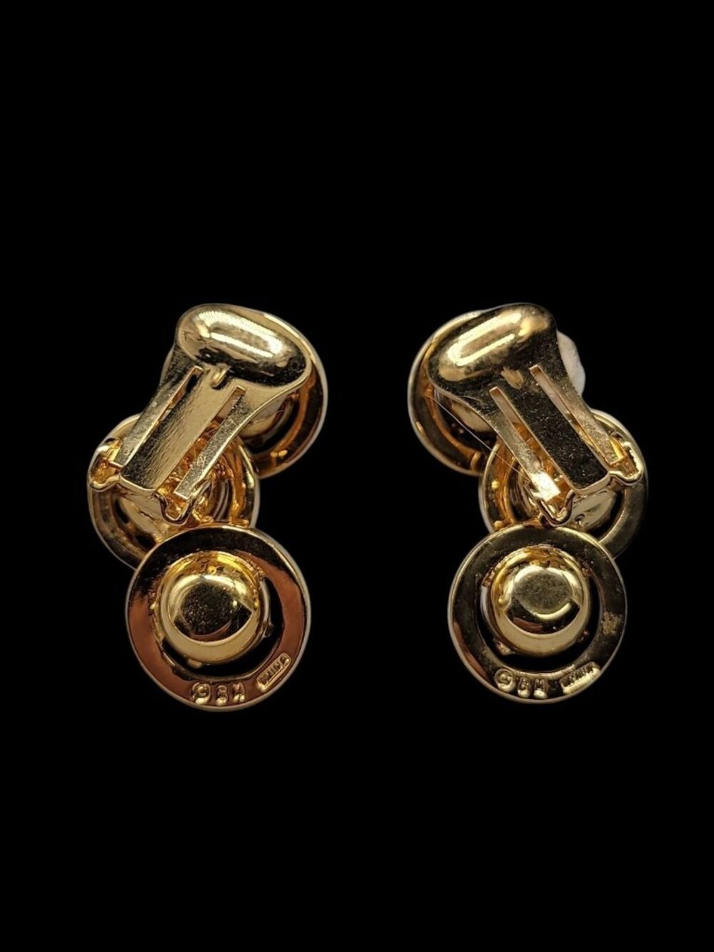 BH China Clip-On Earrings Amber & Brown Rhinestones Vintage Gold Tone - Picture 7 of 16